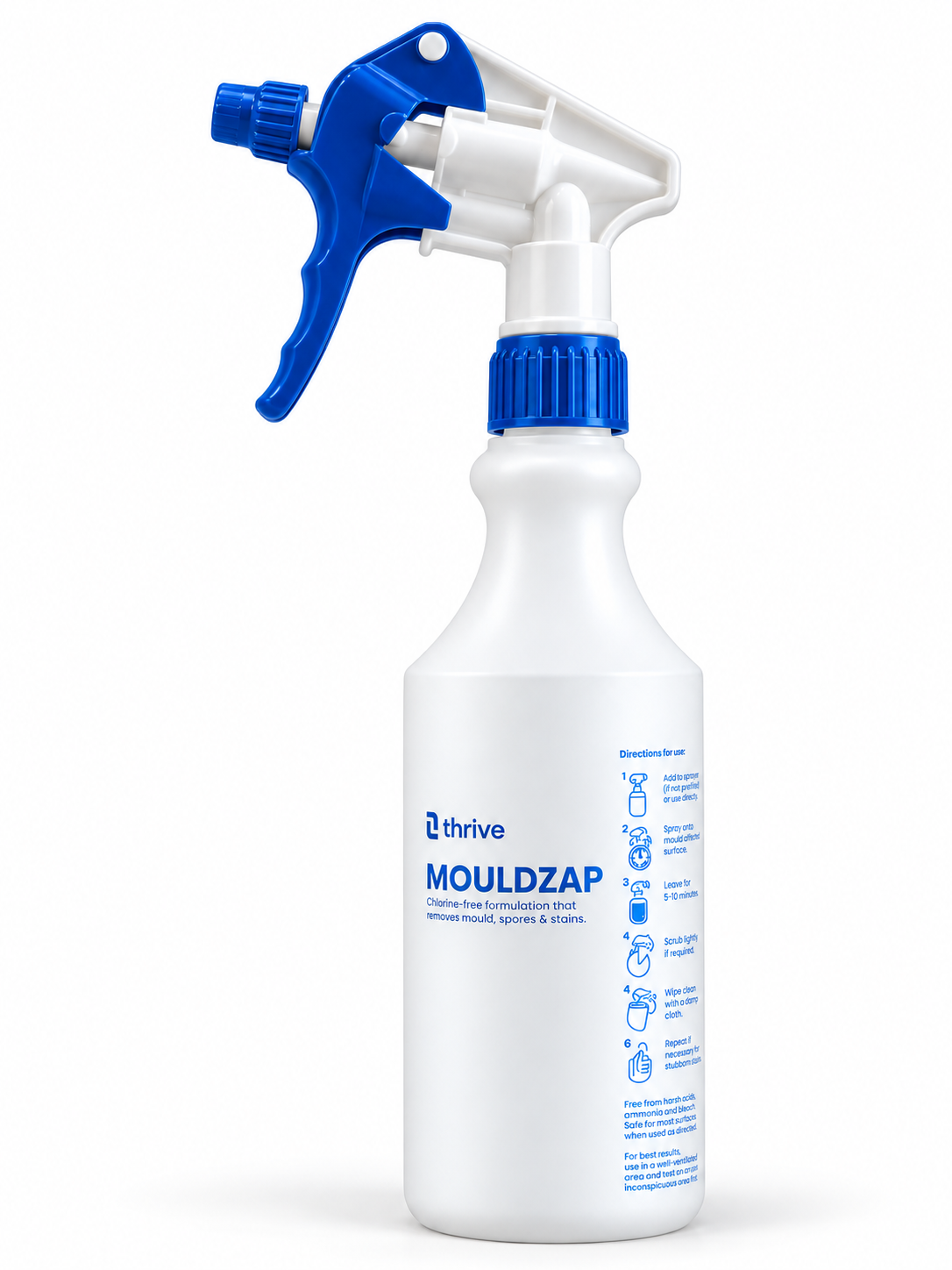 MOULDZAP 500 ml reusable trigger spray bottle with directions for use printed on the label