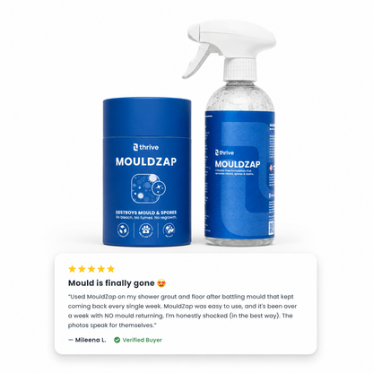 MOULDZAP mould remover with five-star customer review — mould finally gone