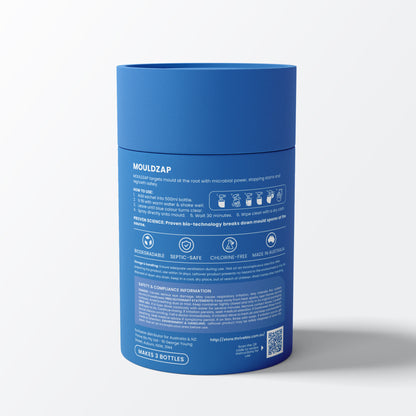 MOULDZAP tub — back label with instructions and ingredients